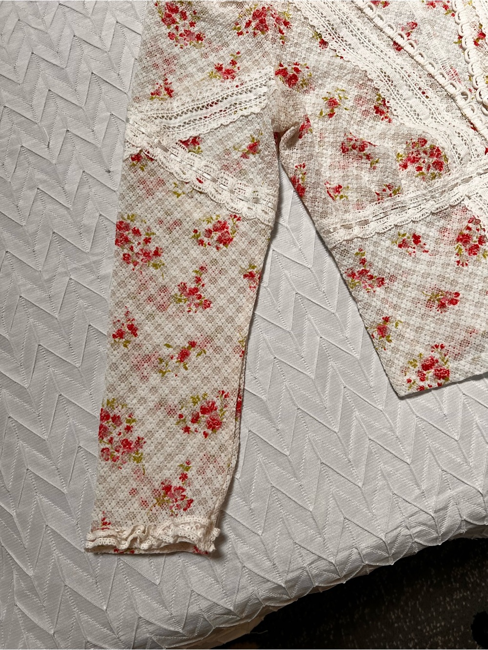 Free People Cream Floral Lace-Trim Button Cardigan - Picture 3 of 6